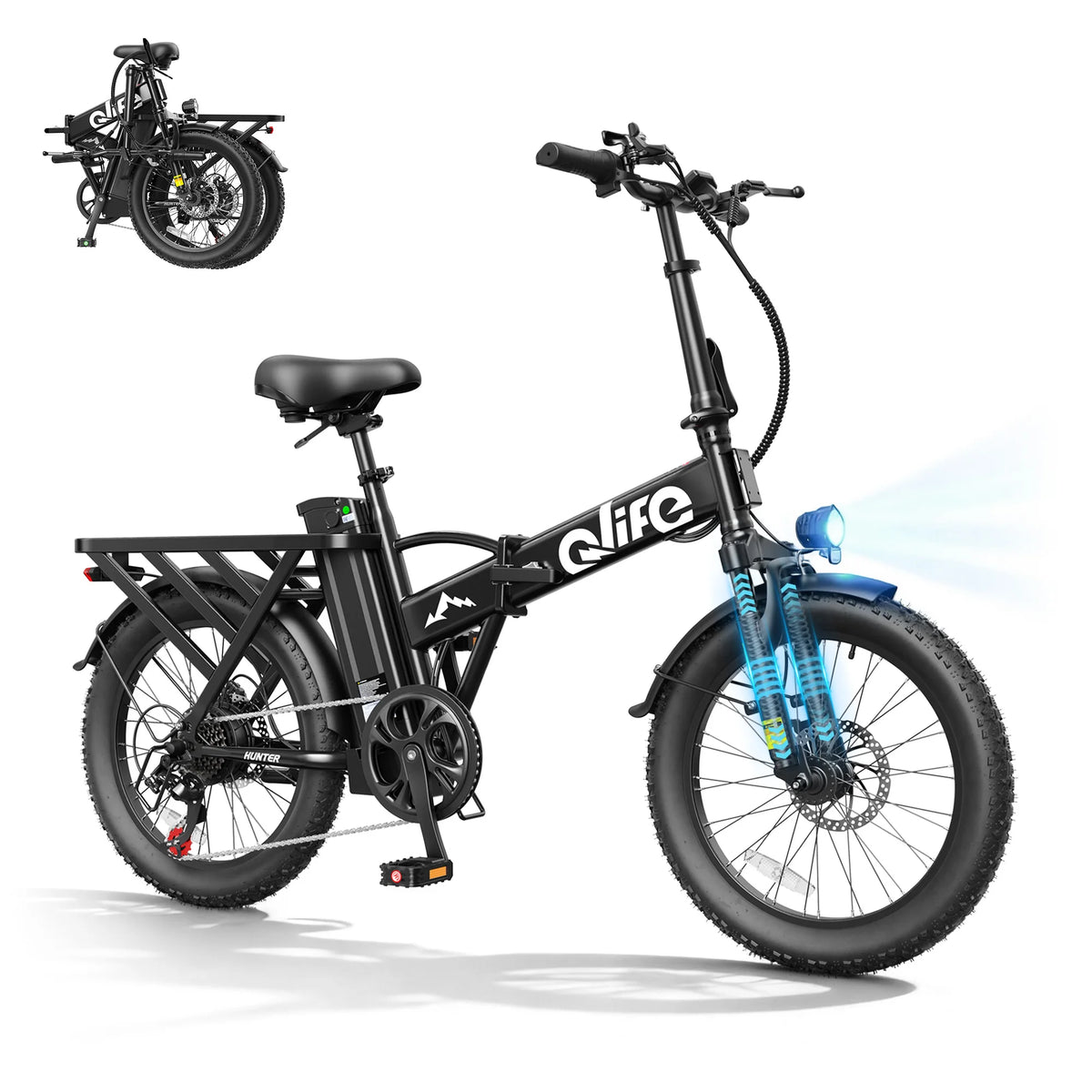 Qlife Hunter Electric Bike for Adults, 1200W Peak Motor 48V 13.5Ah Battery, 20"×3" Fat Tire Foldable Ebike, 28MPH 65Mi Long Range Electric Bicycle