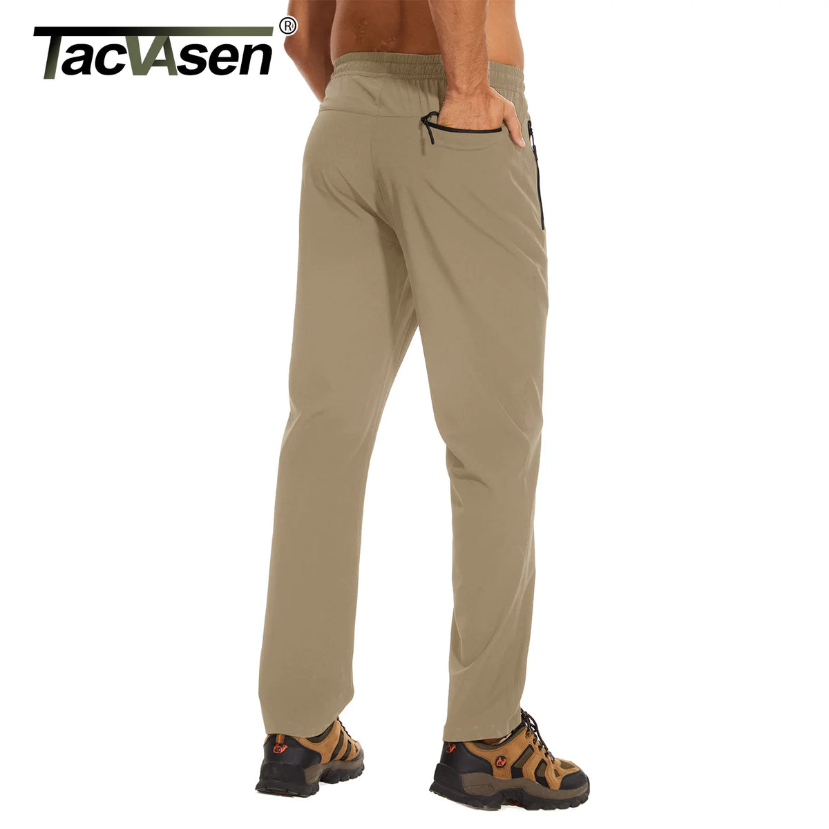 TACVASEN Summer Quick Dry Pants Mens Zip Pockets Elastic Waist Pants Hiking Jogging Running Pants Fashion Gym Fitness Trouser