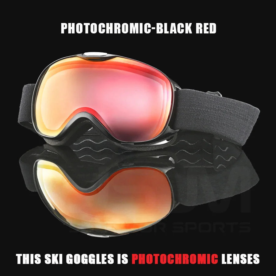 JSJM New Photochromic Kids Ski Goggles Anti-fog Children Snowboard Goggles Double UV400 Skiing Mask Glasses Outdoor Snow Eyewear