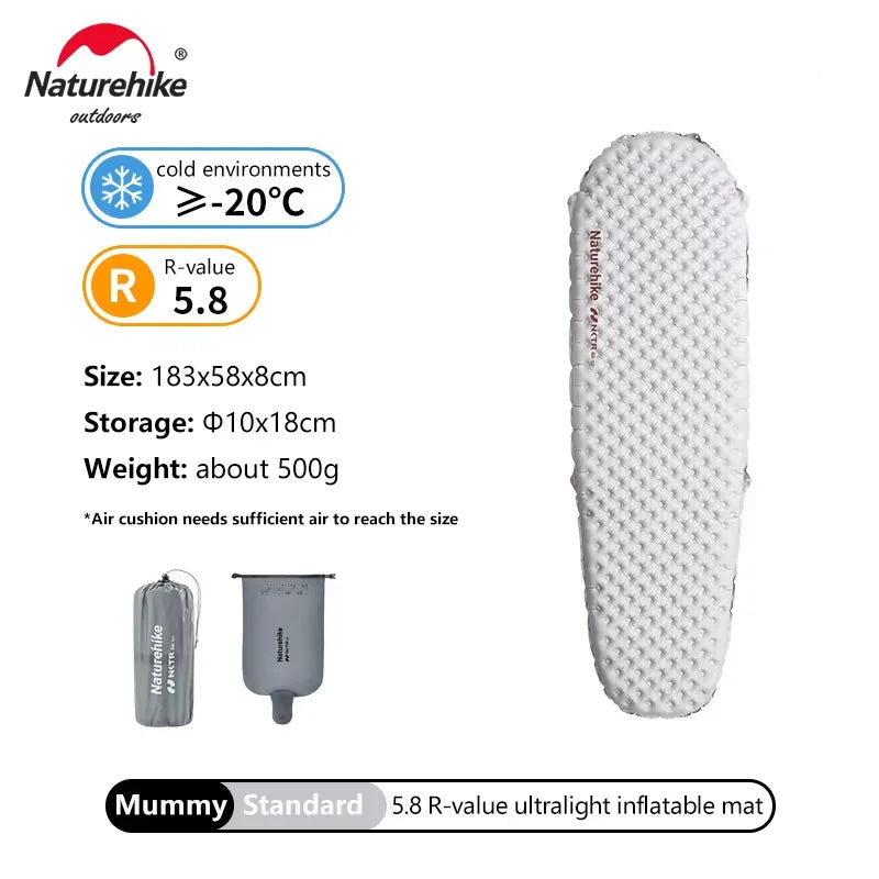 Naturehike Inflatable Mat Ultralight 5.8 High R Value Warm Sleeping Pad Portable Outdoor Camping Tent Single Moisture-proof Mats