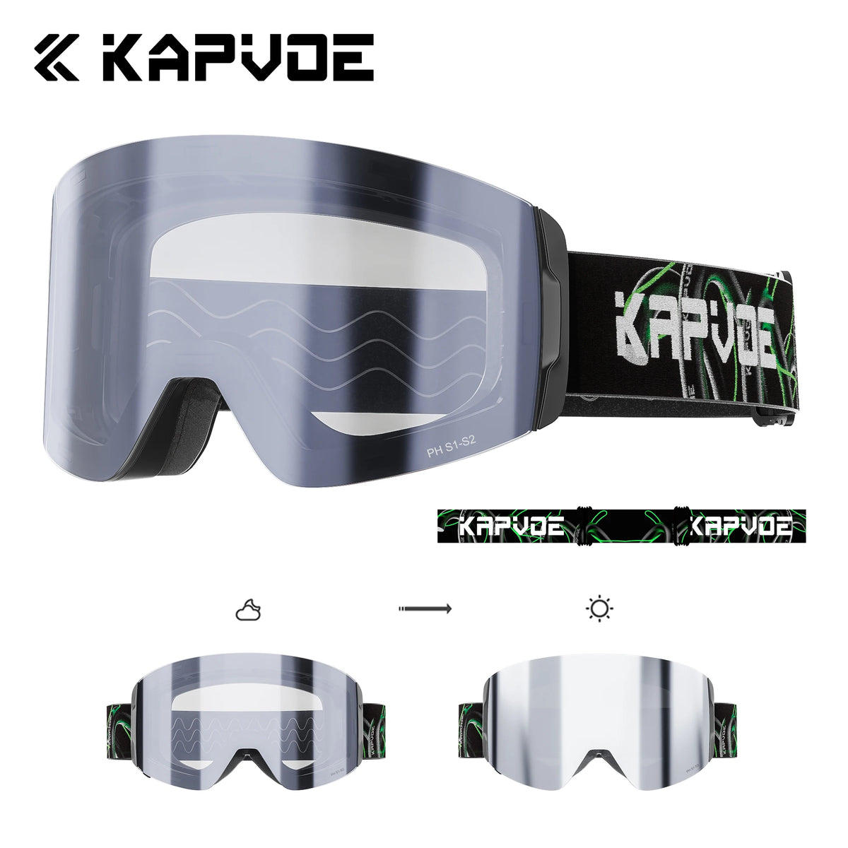 Kapvoe Winter Photochromic Ski Goggle Snow Anti-Fog Sunglasses Snowboard Mask for Men Women Eyewear UV400 Glasses Snowmobile