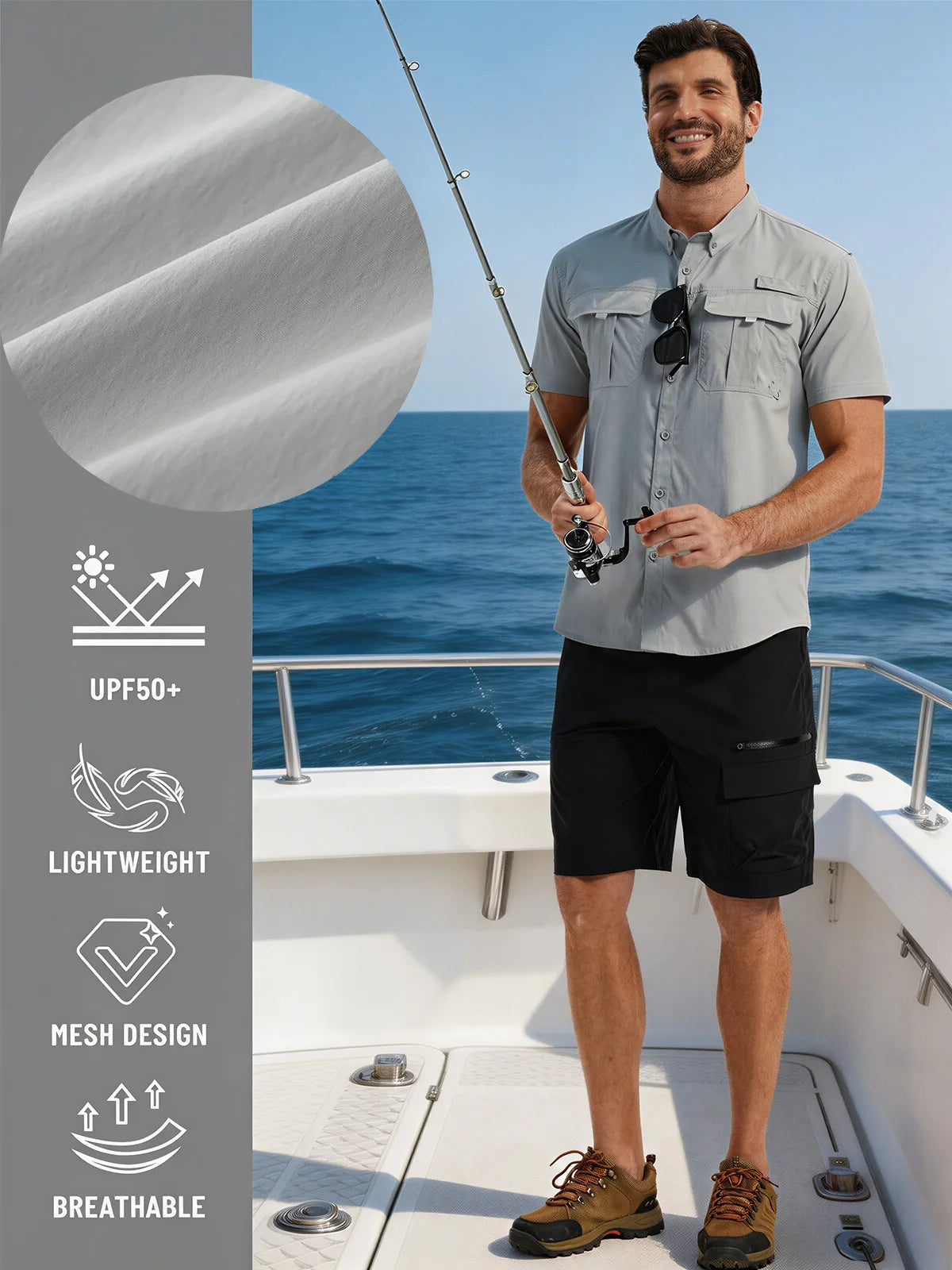 TACVASEN Men's UPF 50 Fishing Shirt Quick Dry Breathable Short Sleeve Tactical Shirt Button Down Sun Shirt for Work with Pockets