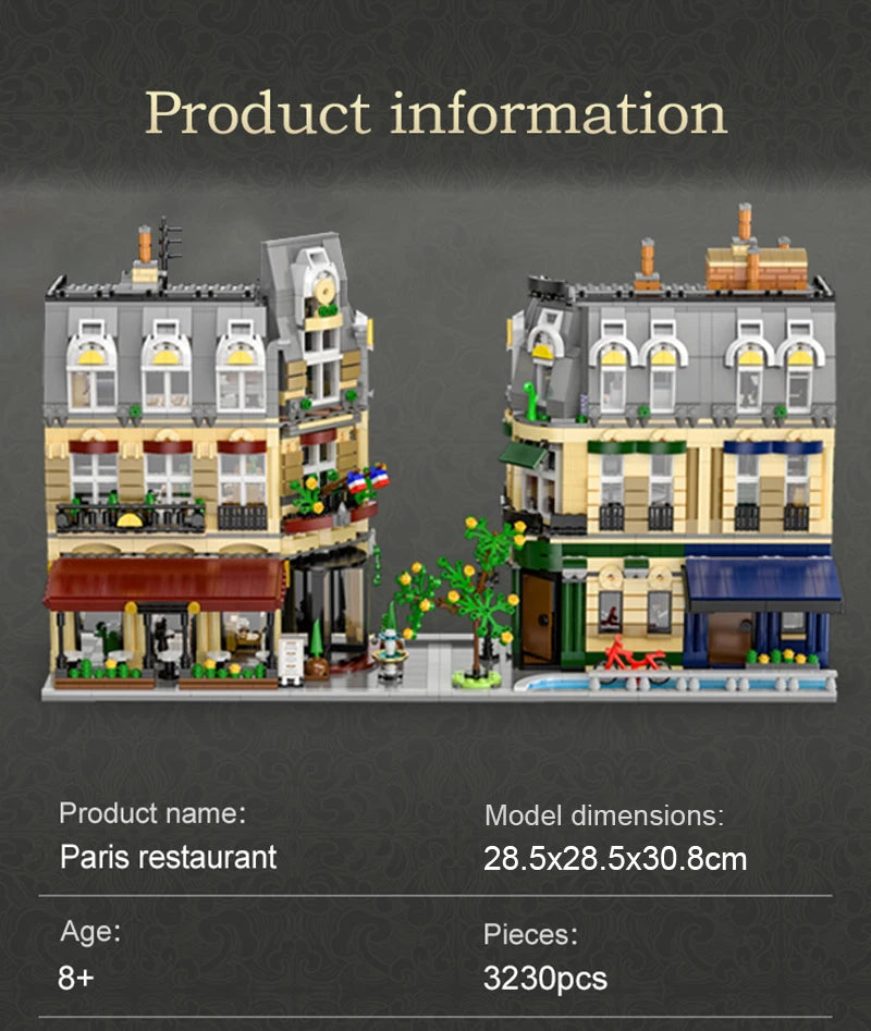 3230Pcs Cada City Paris Restaurant & House Architecture Building Blocks Set French Apartment Figures Bricks Toy for Kids Gift
