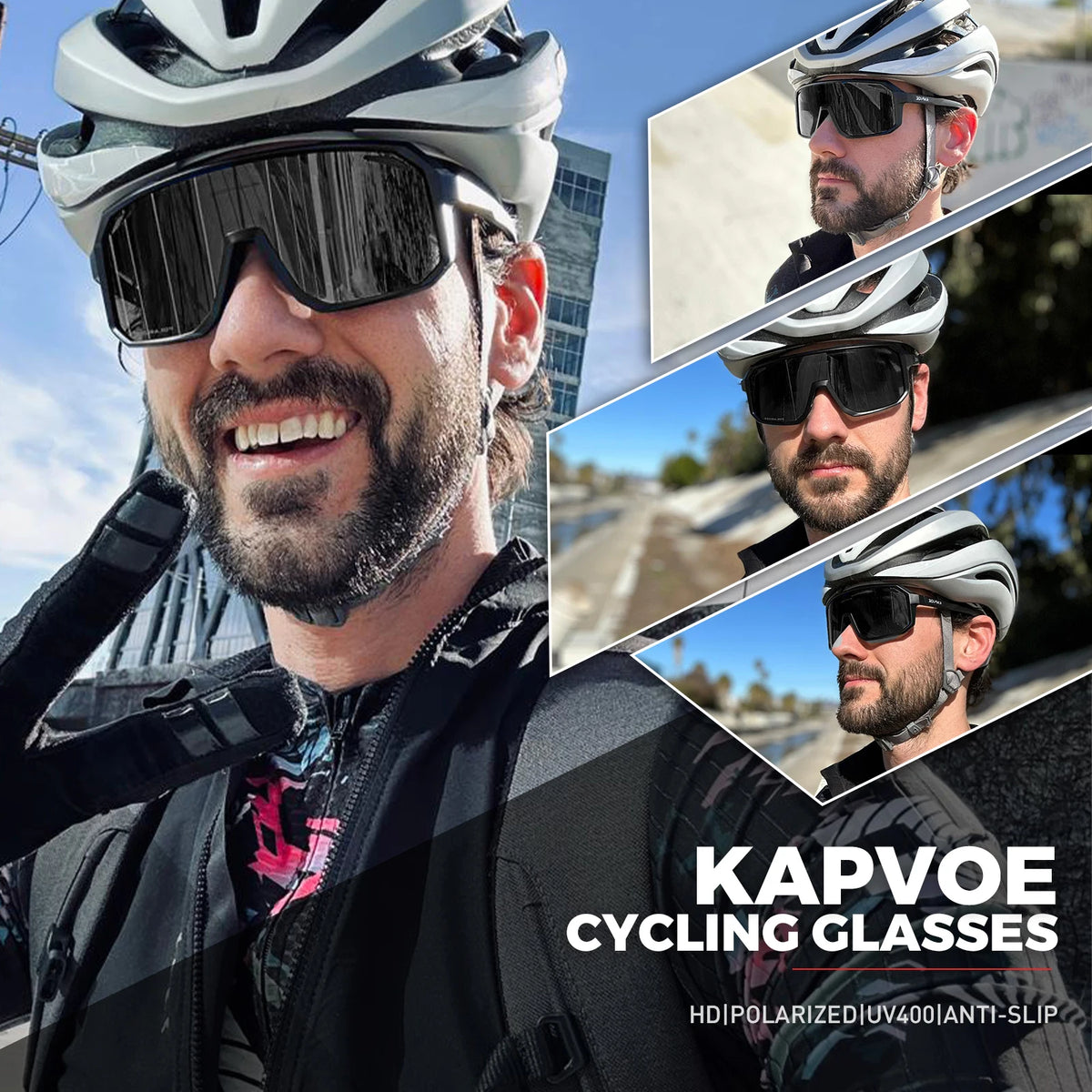 Kapvoe Polarized Cycling Glasses New Outdoor Sunglasses for Men Hiking Eyewear MTB Bike Bicycle Women Professional Windproof UV400 Fishing Glasses