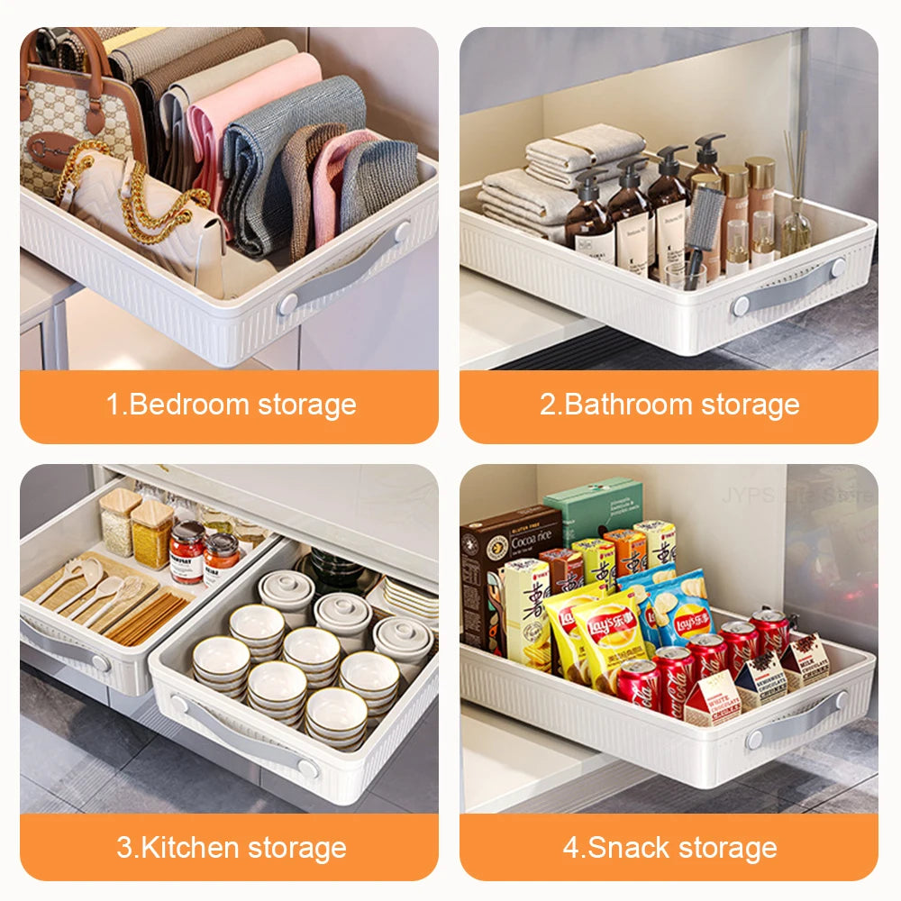 Pull Out Storage Tray Kitchen Sliding Cabinet Shelf with Slide Rails Drawer Spice Rack Bowl Dish Shelf Pantry Kitchen Organizer