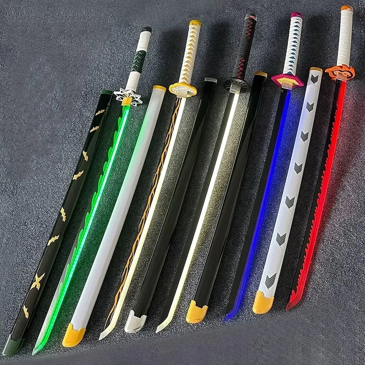 Demon Slayer Glow Katana Set LED Sword Sabre Blade Ninja Knife Safe Unsharpened Decorative Cosplay Display Photo Prop