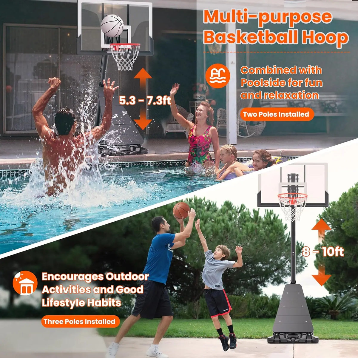 Basketball Hoop Portable Outdoor Adjustable Goal for Kids Teens, Custom