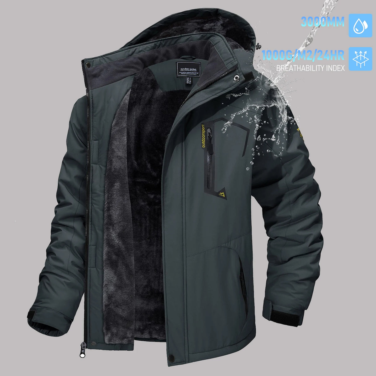 TACVASEN Men's Winter Ski Parka Jacket Waterproof Fleece Lined Insulated Thermal Snowboard Jacket Snow Coat with Detached Hood