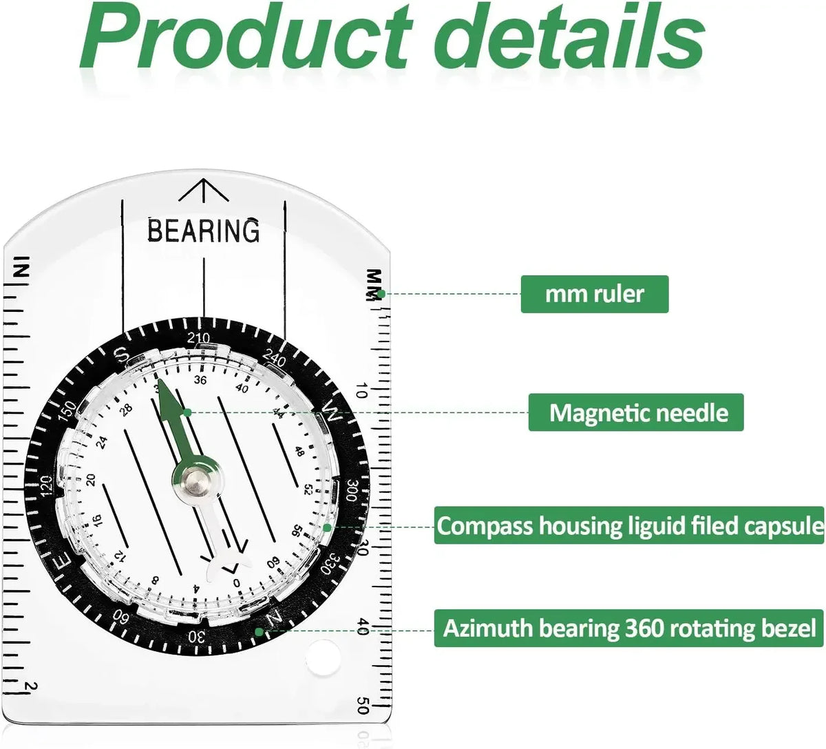 Multifunctional High Precision Transparent Portable Mini Compass Scale with Map Professional Survival Compass Gadget Tools