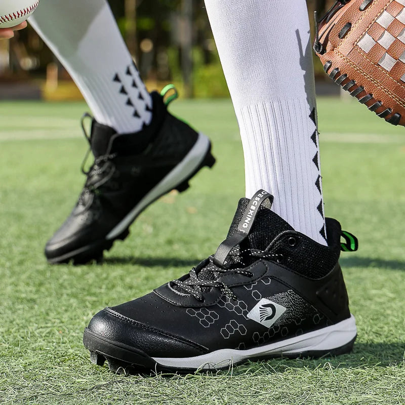 Youth Mid-Top Baseball Softball Cleats - Non-Slip Spiked Athletic Shoes for Teen Training & Competition