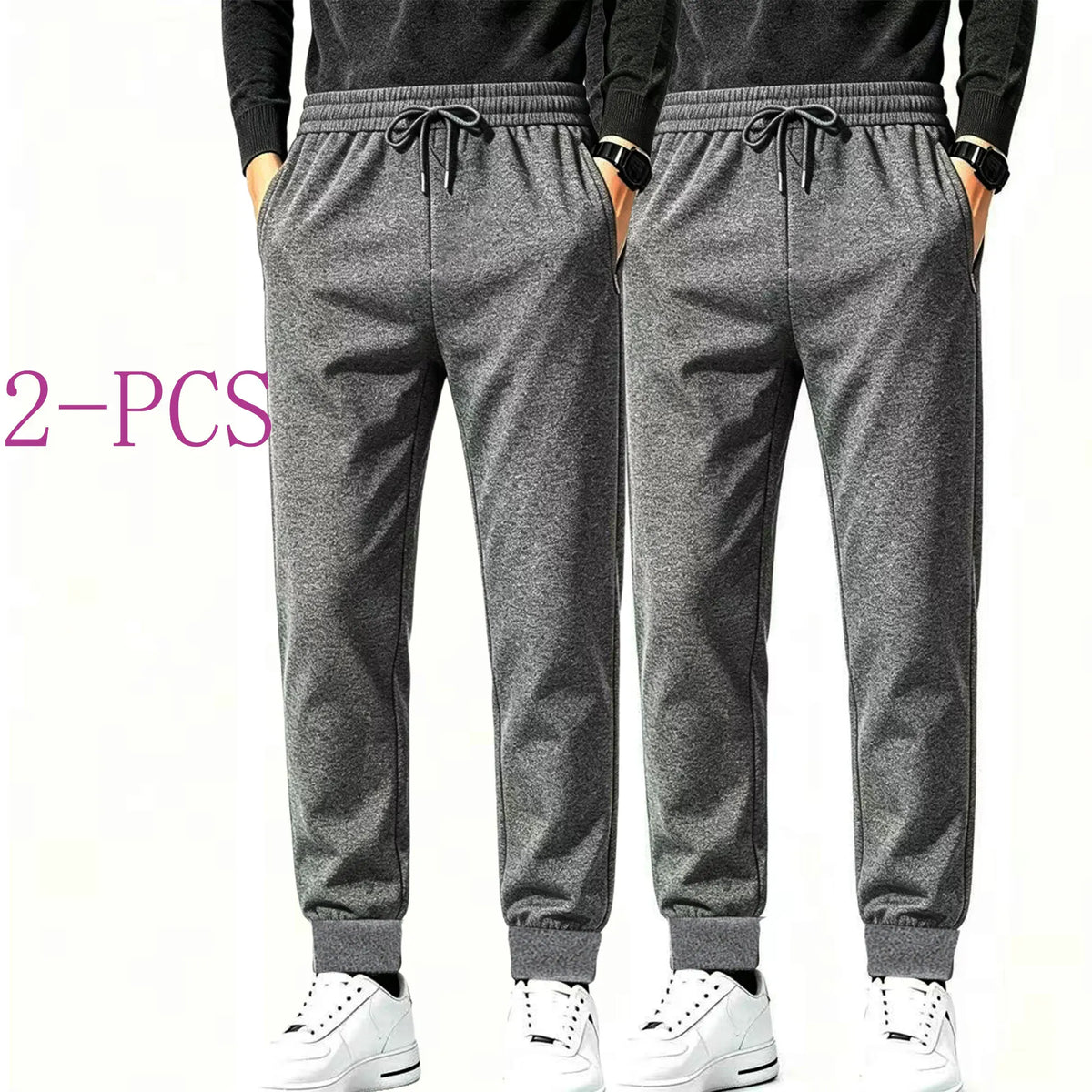 2pcs Autumn And Winter Men's Warm Wool Sports Pants With Zipper Pockets Casual Sports Pants Gym Pants Unisex Couple's Outfit