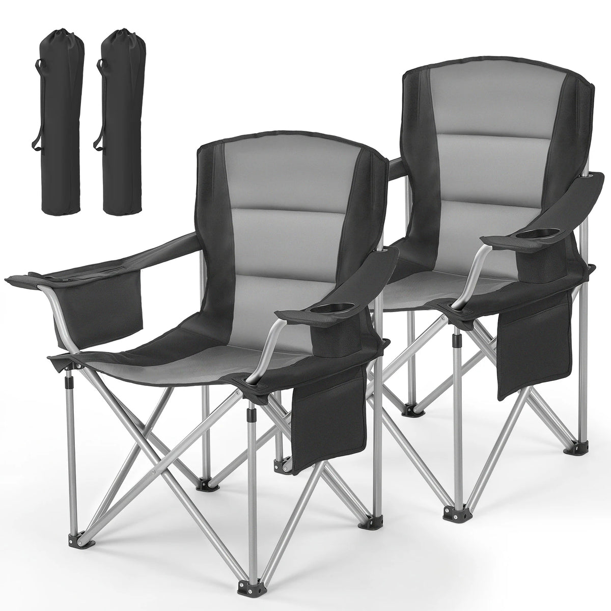 SucceBuy 2Pack Oversized Camping Chairs 450 lbs Heavy Duty Support Portable Folding Camp Chairs with Padded Backrest & Armrests