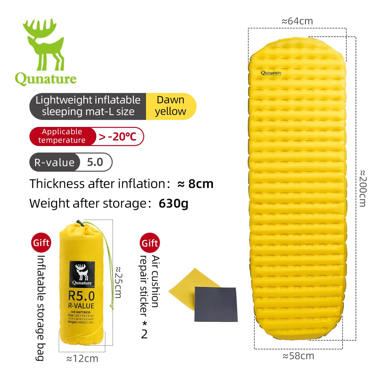 Qunature Outdoor Camping Inflatable Mattress Sleeping Pad Ultralight Hiking Waterproof Picnic Pad Foldable Sleeping Mattress