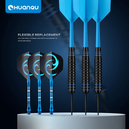 Huanqu 3-Piece Blue Dart Set, Professional Competition and Training Darts, Equipped with a Portable Storage and Protection Box, Includes Extra Aluminum Dart Wings, Precise and Durable, Perfect Birthday Gift, Christmas Gift