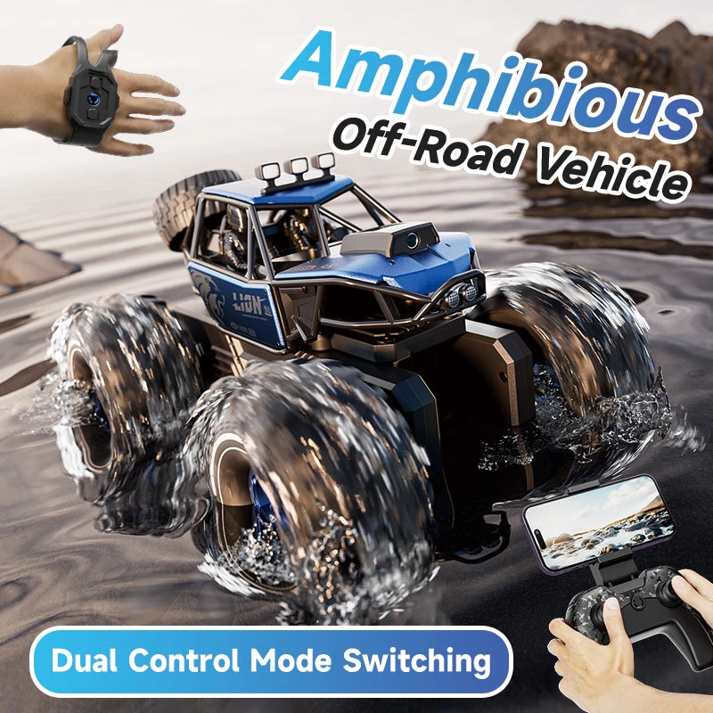 Amphibious 4WD RC Crawler 50Min Run Time IPX7 Waterproof APP and Gesture Control Off Road Drift HD Camera For All Terrain Advent