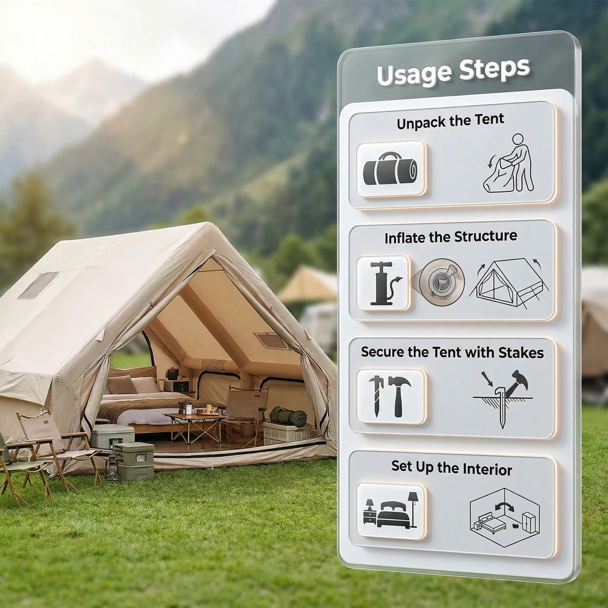 Podofo 12㎡ Instant Inflatable Camping Tent Air Tent Large Outdoor Shelter 210D Oxford Weatherproof Fabric with Skylight Dual AB Doors Family Camping Tent for Family Camping, Beach & Mountain, Outdoor Adventure