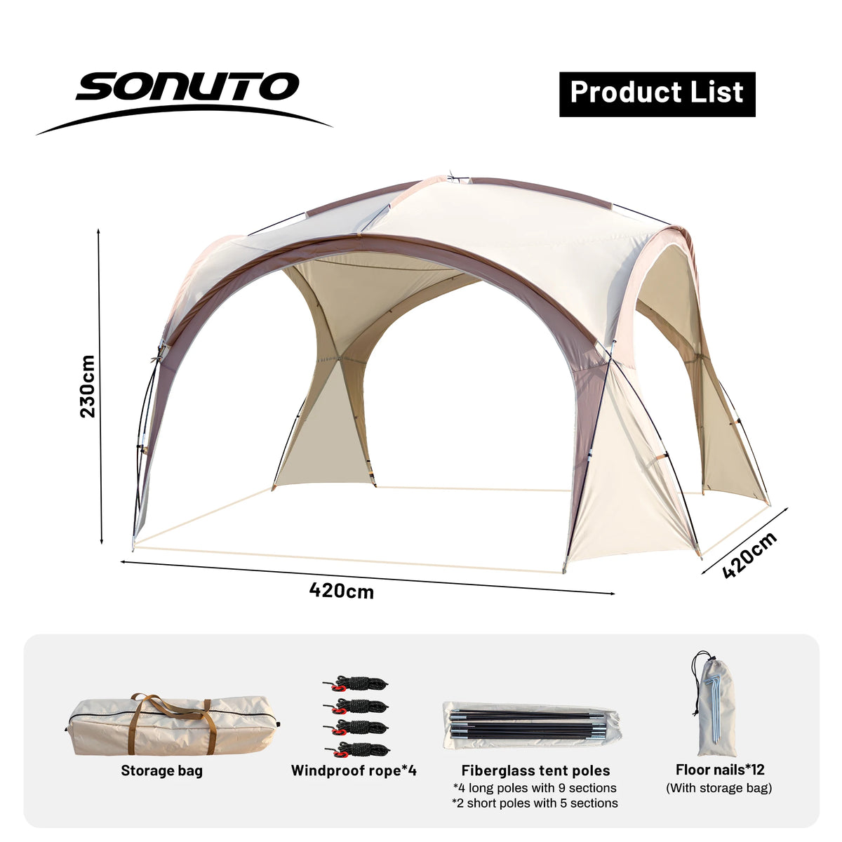 Sonuto Extra Large Dome Canopy Tent Pop-up Camping Gazebo with Mosquito Net Waterproof Sun Protection Pavilion for Outdoor Party