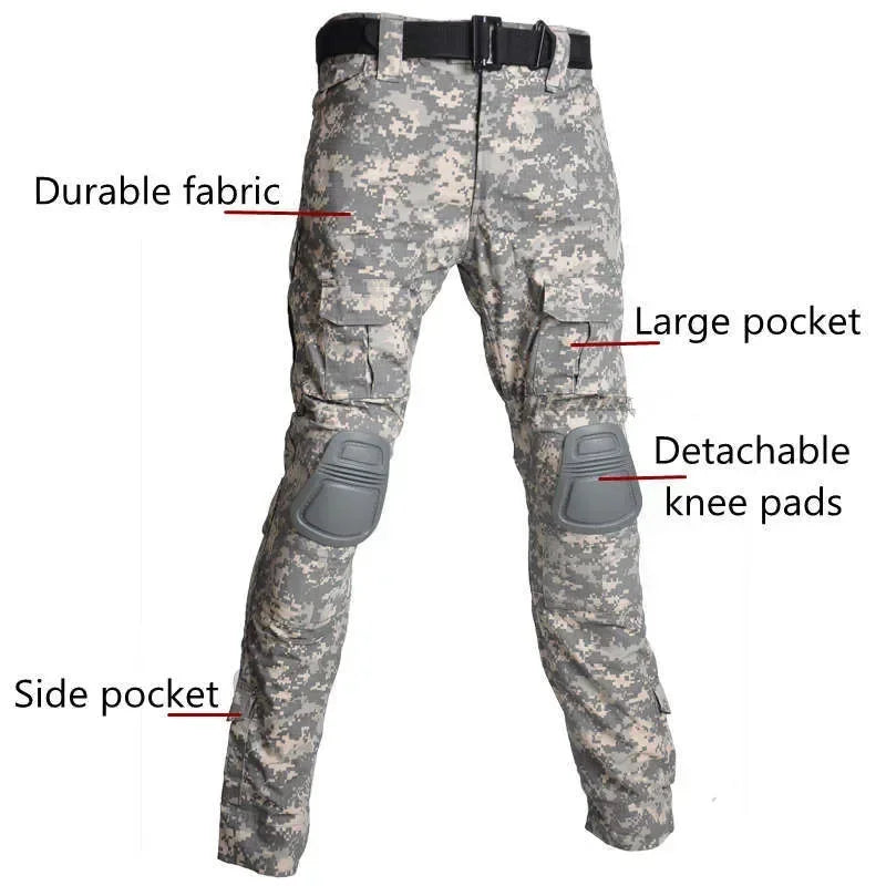Men Tactical Suits Outdoor Paintball Clothing Uniform Shooting Combat Hiking Uniform Camouflage Shirts Cargo Knee Pads Pants