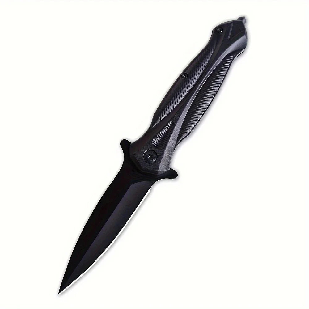 High Carbon Folding Knife With A Clip Point Blade And Textured ABS Handle For Outdoor, Survival And EDC