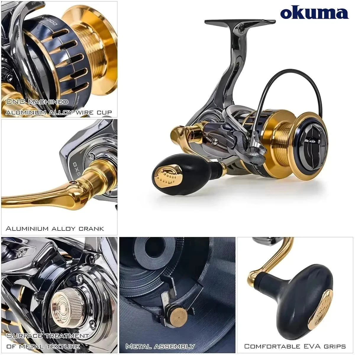 NEW Okuma Original All Metal Fishing Reel 13+1BB Power Spinning Wheel Fishing Coil Shallow Spool Suitable For All Waters