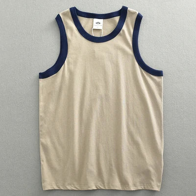 Summer New American Sleeveless O-neck Solid Color T-shirt Men's Fashion 100% Cotton Washed Casual Sports Fitness Basketball Vest