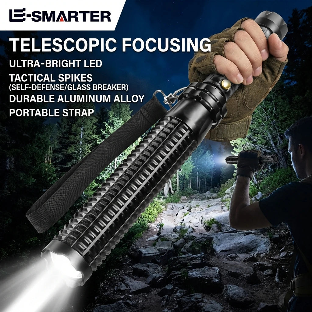 Zoomable Super Bright Self Defense Mace Light Tactical Baseball Bat LED Flashlight AluminumAlloy Focusable Baton Emergency Torch