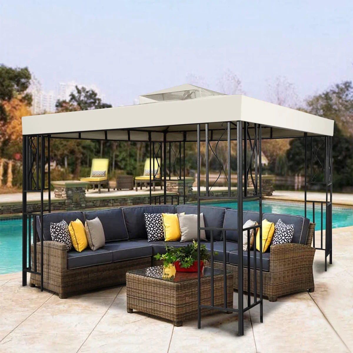 3x3M Garden Gazebo Tent Cover Canopy Replacement Top Canopy Cover 2 Tier Outdoor Patio Garden Tent Roof Top for Patio Sunshade