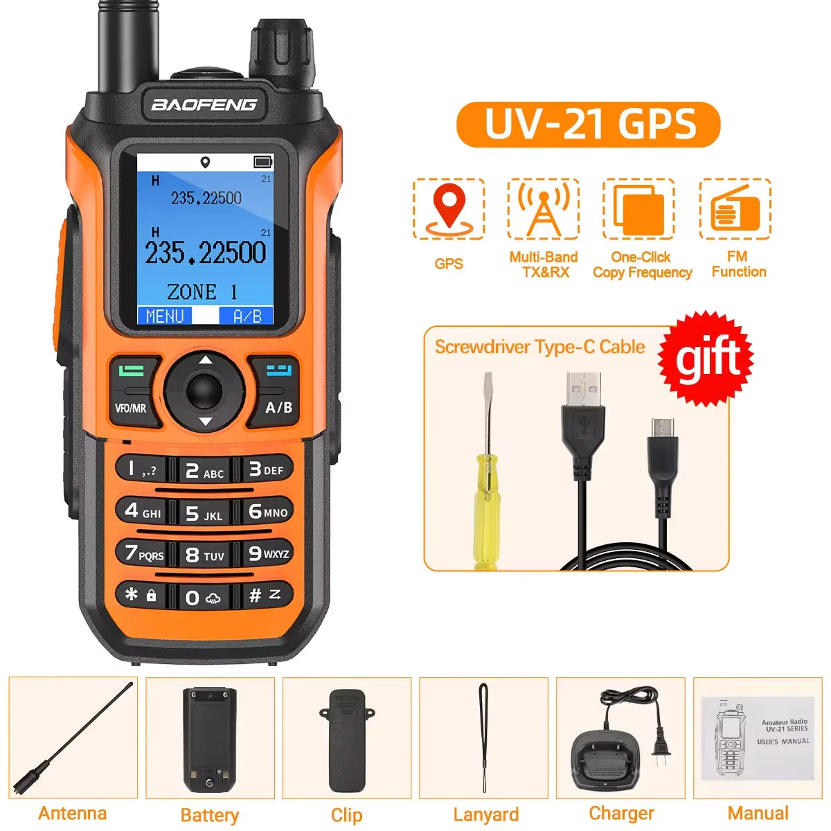 Baofeng UV-21 Pro Wireless Copy Frequency VHF UHF Powerful Waterproof V2 Long Range UV-32 Long Range Type-C Two Way Ham Radio