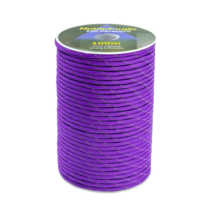 Reflective Paracord Rope Military 7 Strand 4mm 550 Tactical Parachute Cord Camping Tent Lanyard DIY Bracelet Outdoor Survival Ke