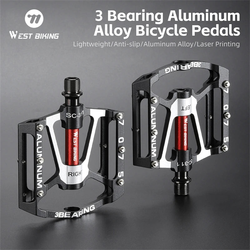 WEST BIKING Local Shipping 3 Bearing Bicycle Pedal CNC Aluminum Alloy Anti Slip MTB Road Bike Pedal Widen Pedals Profession Bike Accessories