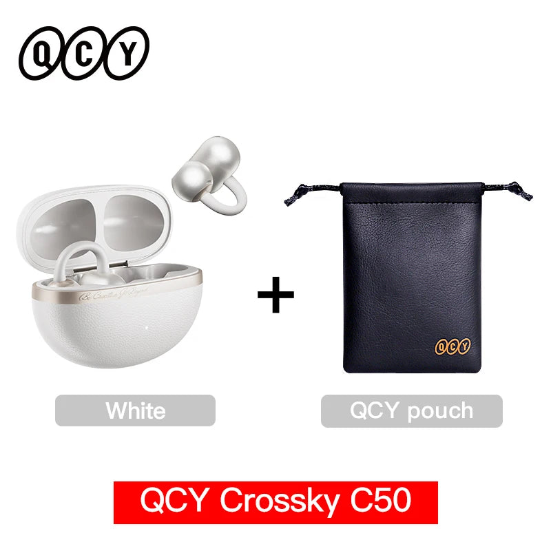 QCY Crossky C50 Open Ear Wireless Earbuds Bluetooth 6.0 Comfort Clip On Sports Earphone 4 Mic AI Clear Call Bass Boost Headphone