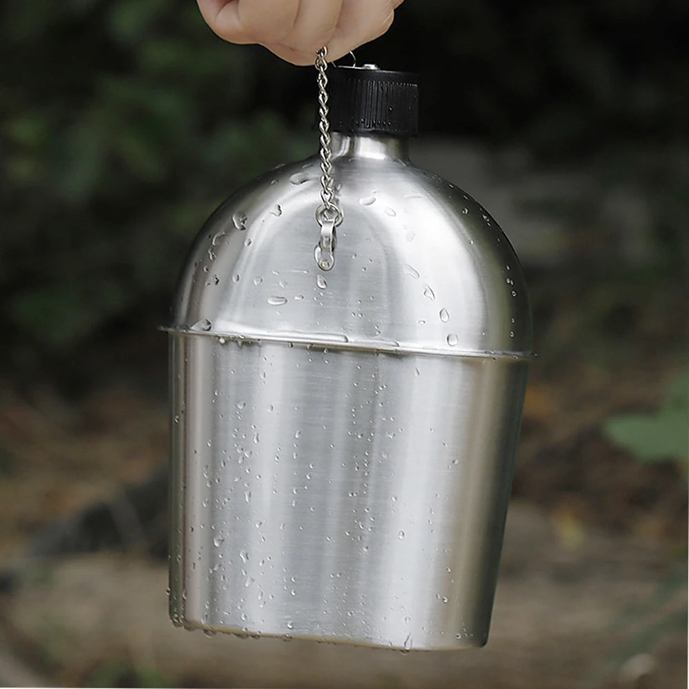 2pcs 1000ml 600ml Stainless Steel Military Canteen Cup Set with Cover Bag for Outdoor Camping Hiking Backpacking Kettle Bottle