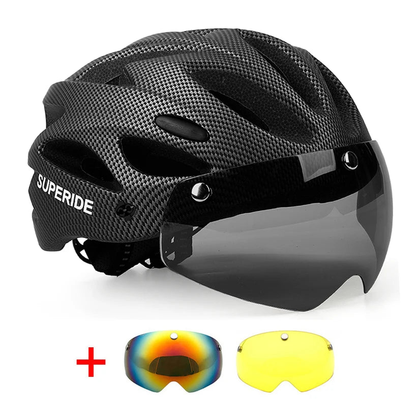 SUPERIDE Rechargeable Road Bike Helmet Men Women Cycling Helmet with Visor & Rearlight Sports MTB Bicycle Helmet with Goggles