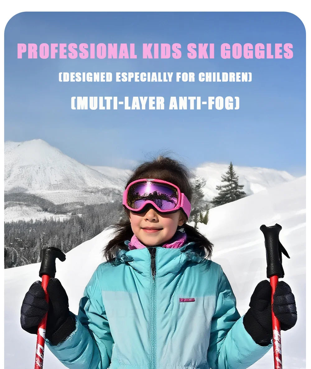 JSJM New Photochromic Kids Ski Goggles Anti-fog Children Snowboard Goggles Double UV400 Skiing Mask Glasses Outdoor Snow Eyewear