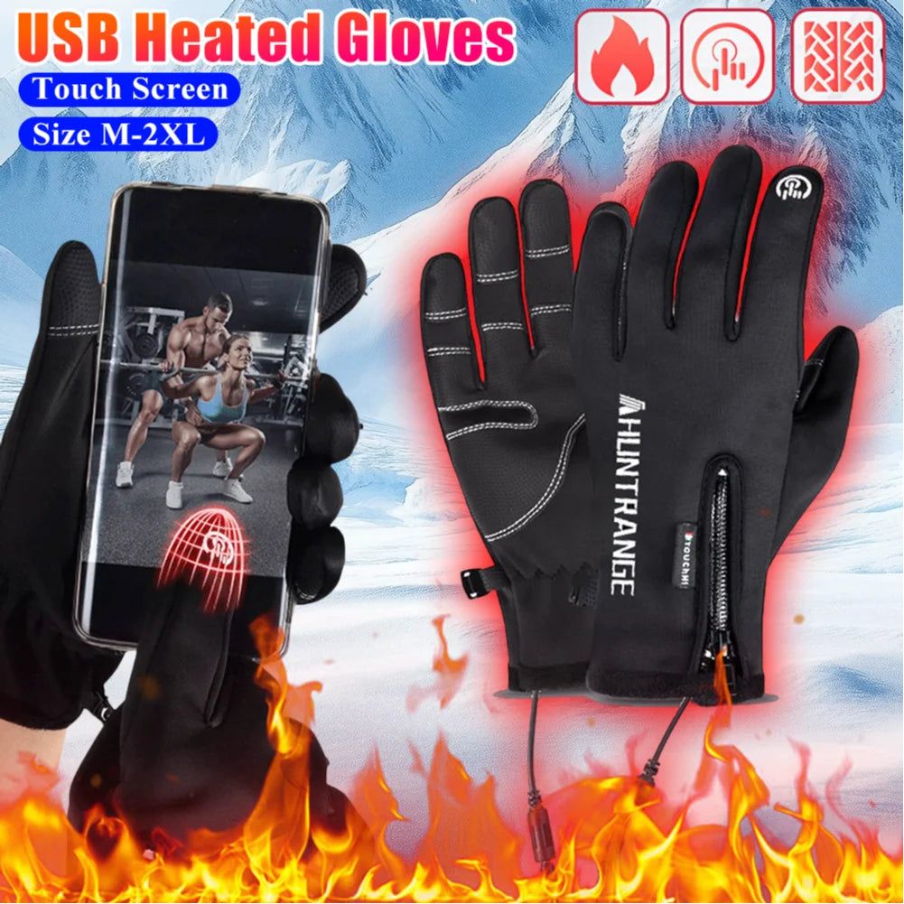 USB Heated Gloves Rechargeable Ski Eletric Thermal Heat Gloves Winter Warm Skiing Gloves for Snowboarding Mountaineering Riding