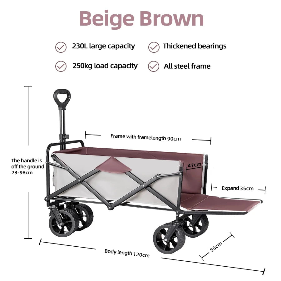 Extra Long Extender Folding Cart Outdoor Utility Wagon Cart Large Capacity Camping Picnic Trolley Beach Collapse Folding Cart