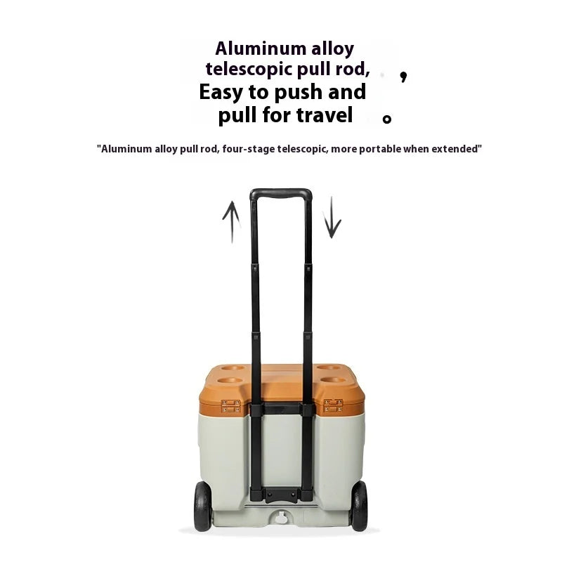 MOUNTAINHIKER 30L 52L Outdoor Refrigerator Fresh with Trolley Wheels Incubator Portable Warm Box BBQ Car Pulley Car Storage Box