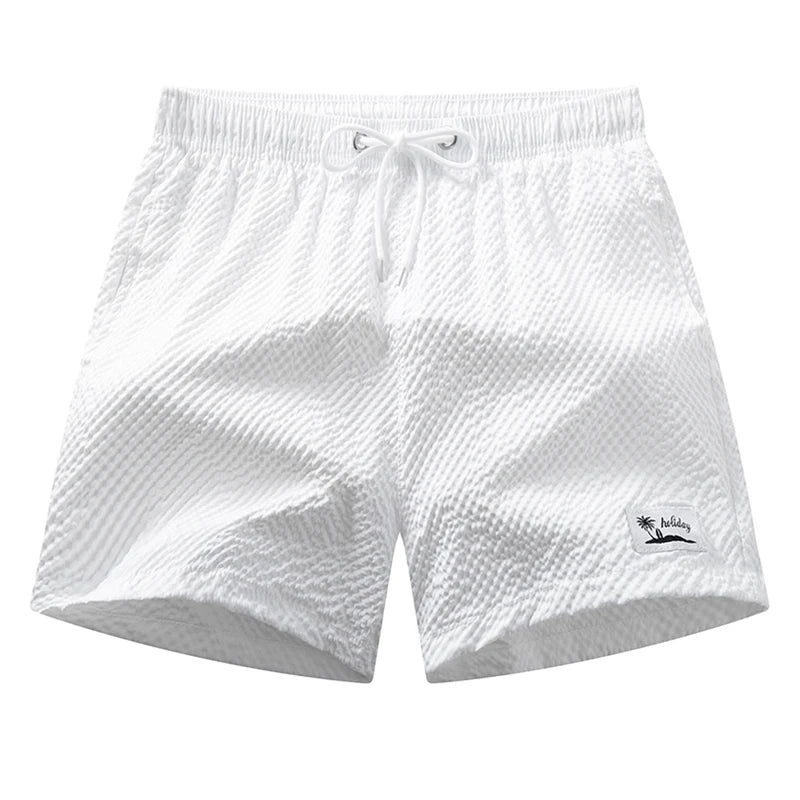 Men's Seersucker Beach Shorts with Mesh Liner Summer Casual Board Shorts with Pockets Quick Dry Swimwear Swimsuit Swim Trunks