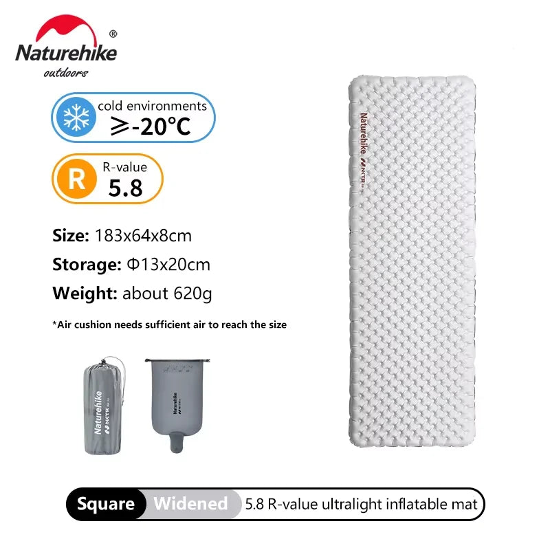 Naturehike Inflatable Mat Ultralight 5.8 High R Value Warm Sleeping Pad Portable Outdoor Camping Tent Single Moisture-proof Mats