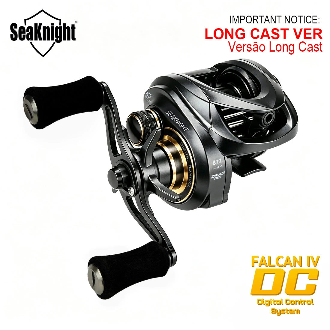 SeaKnight Brand FALCAN IV DC 8.1:1 Series Baitcasting 10+1BB Carbon Fiber Drag System 7kg/15lbs Brass Gear Power Fishing Reel