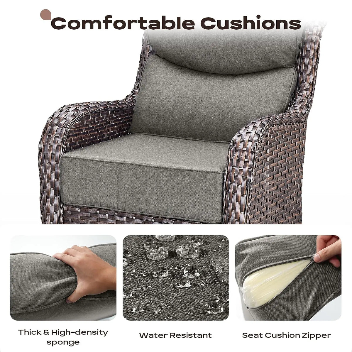 Outdoor Swivel Rocker Chairs - All Weather Resistant Wicker Patio Furniture Set of 2 with High Back and 6 inch Thick, Custom