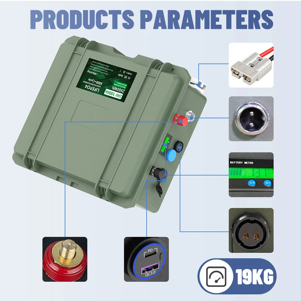 12V 200Ah 100Ah LiFePO4 Battery 2560Wh Bluetooth BMS 140Ah 24V Fish Boat Battery 6000 Cycles IP56 USB QC Charge EU Fast Delivery
