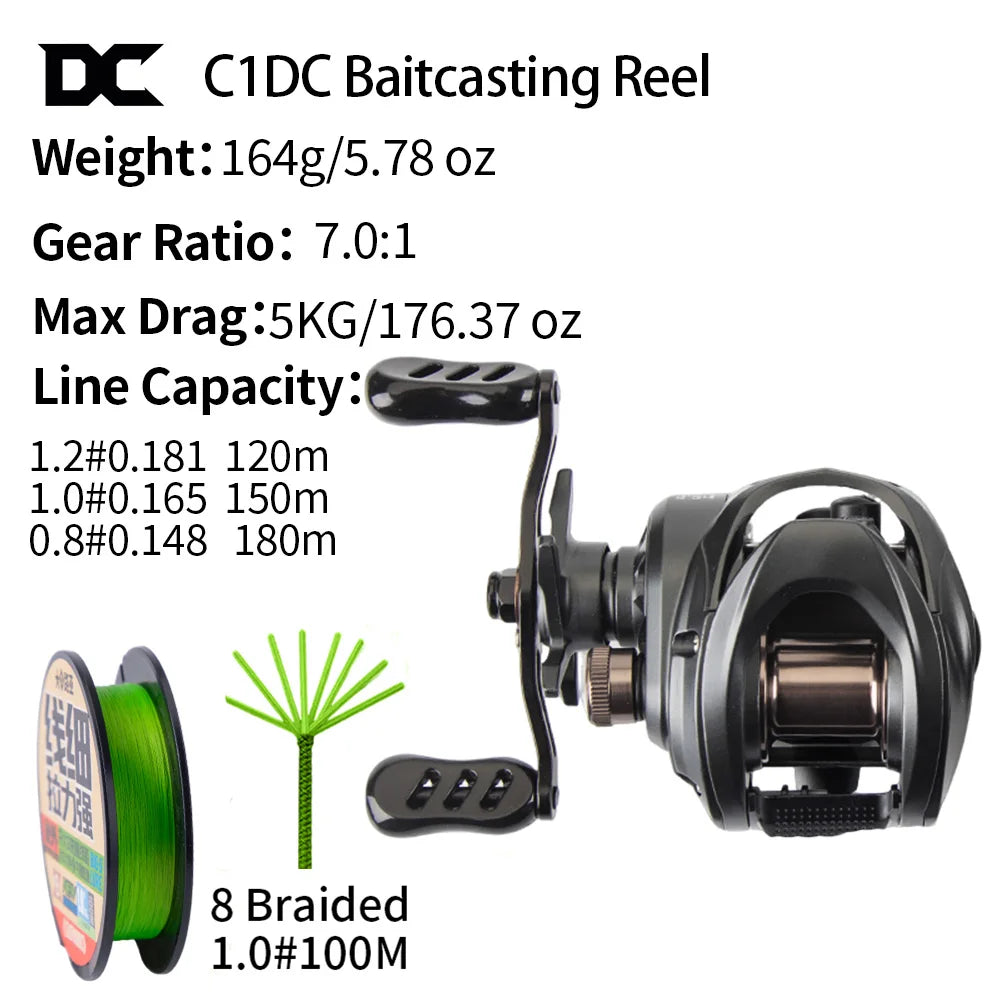 FISHINFANS C1Dc Baitcasting Fishing Reel Long Cast Max Drag 5kg Carbon Washers Brass Gears 7.0:1 5+1B DC Fishing Reel