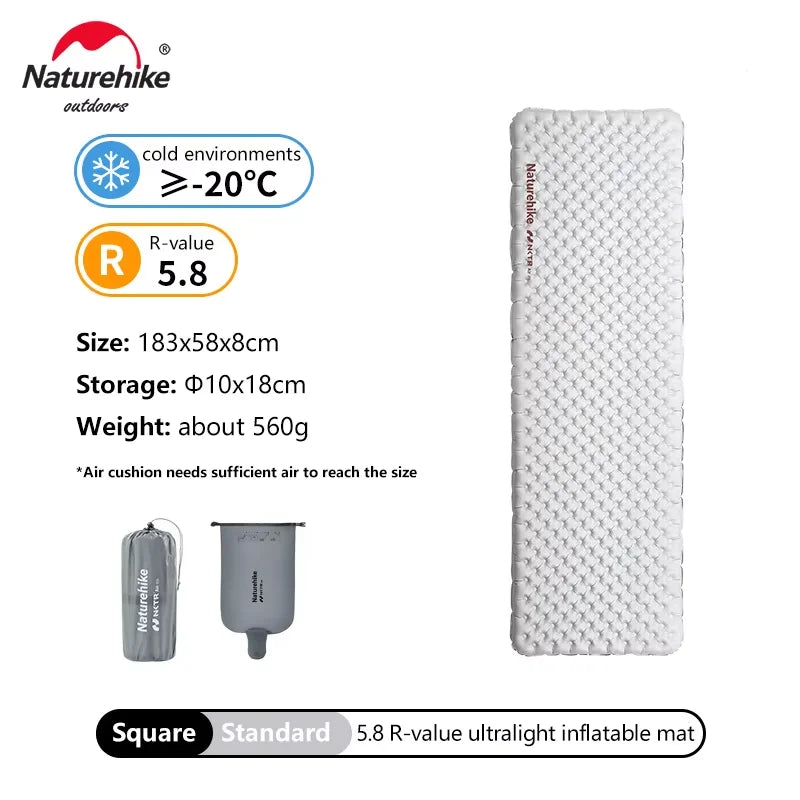 Naturehike Inflatable Mat Ultralight 5.8 High R Value Warm Sleeping Pad Portable Outdoor Camping Tent Single Moisture-proof Mats