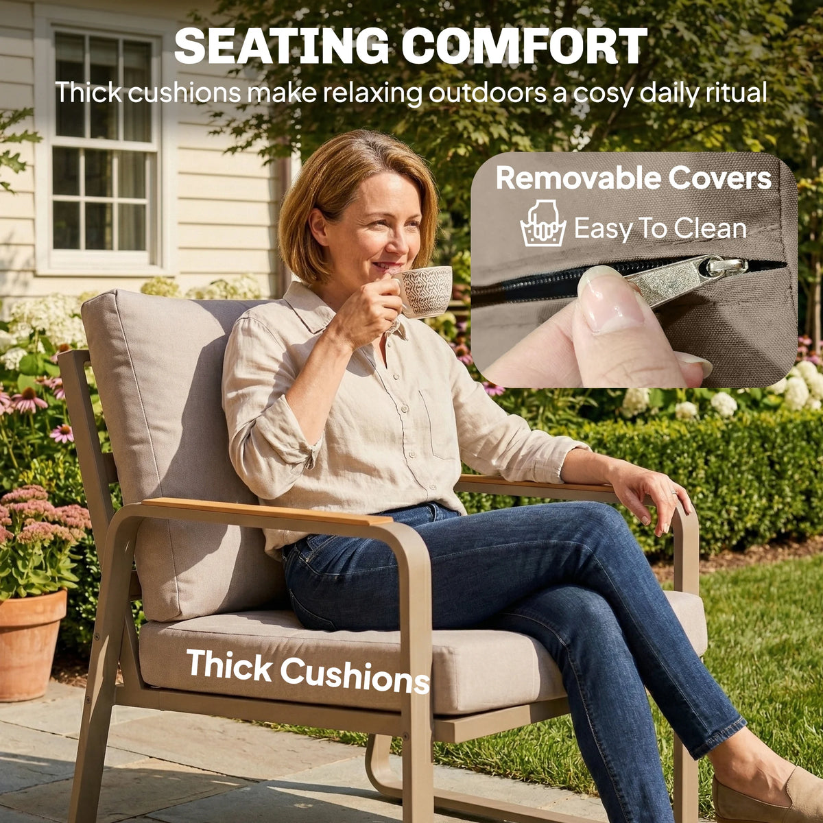 4 Piece Patio Furniture Set, Outdoor Sofa Set, Brown