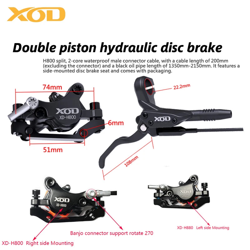 XOD XD-H800 / XD-H880 Hydraulic Disc Brakes for Electric Scooters & E-Bikes ,  – Compatible  KuKirin G2 G2MAX G3PRO G4 G5