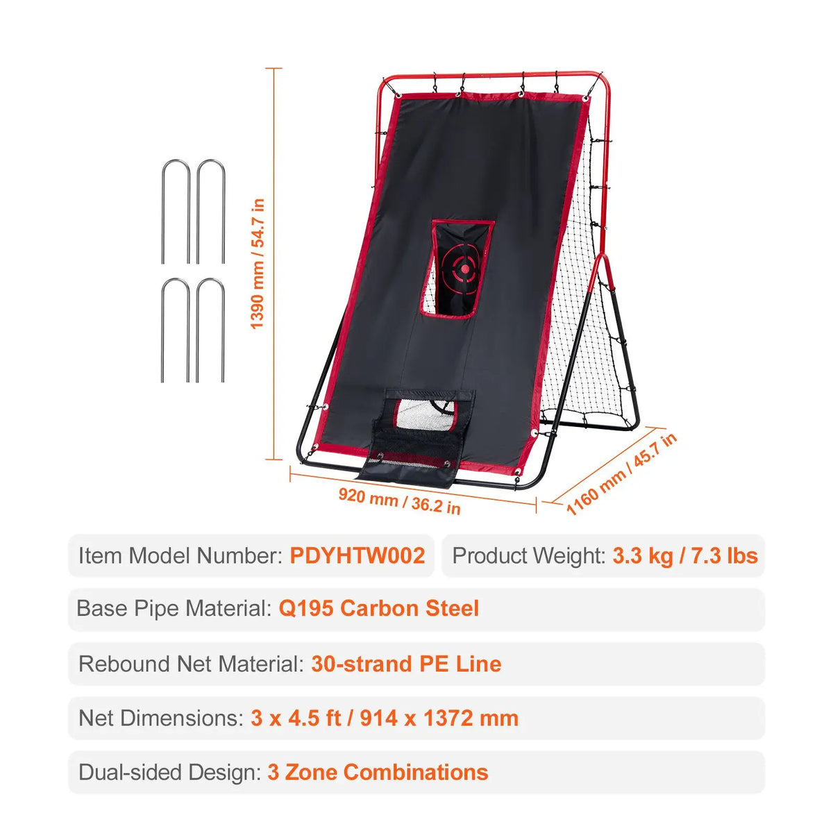 Baseball And Softball Rebounder Net, 3.5 x 4.5 ft 2-in-1 Switch Hitter Pitch Trainer, PitchBack Baseball Pitching Return Trainer Nest, Bounce Back Net for Fielding/Throwing Practice