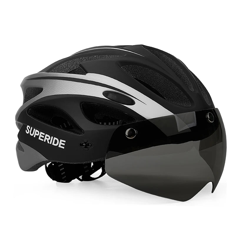 SUPERIDE Rechargeable Road Bike Helmet Men Women Cycling Helmet with Visor & Rearlight Sports MTB Bicycle Helmet with Goggles