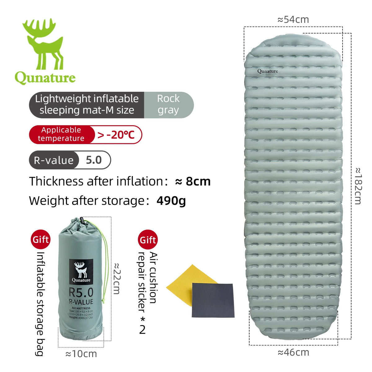 Qunature Outdoor Camping Inflatable Mattress Sleeping Pad Ultralight Hiking Waterproof Picnic Pad Foldable Sleeping Mattress