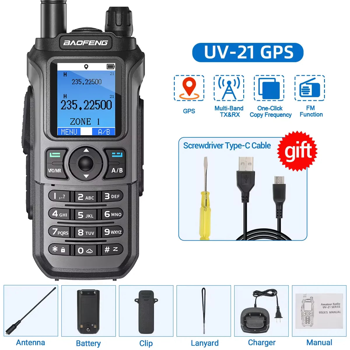 Baofeng UV-21 Pro Wireless Copy Frequency VHF UHF Powerful Waterproof V2 Long Range UV-32 Long Range Type-C Two Way Ham Radio